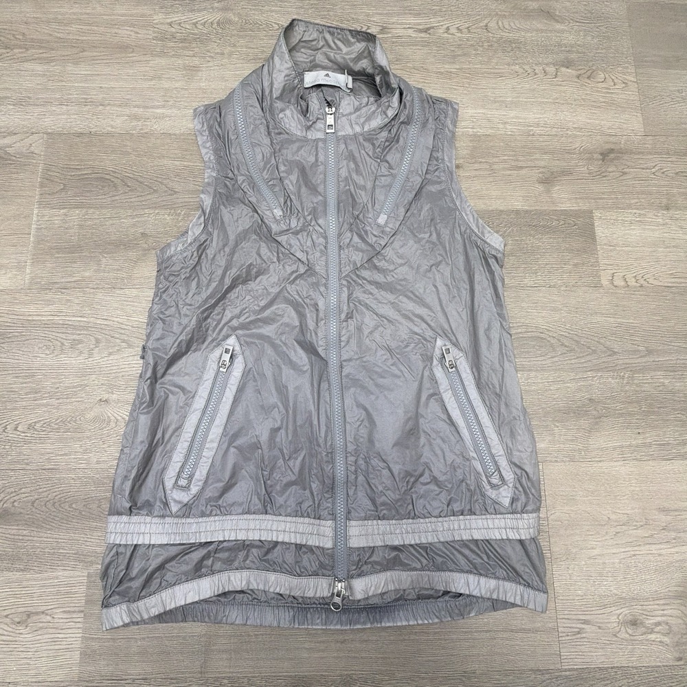 Adidas Stella McCartney Vest Womens 38 S Gray Hooded Running Windbreaker